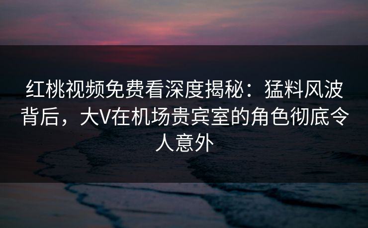 红桃视频免费看深度揭秘：猛料风波背后，大V在机场贵宾室的角色彻底令人意外