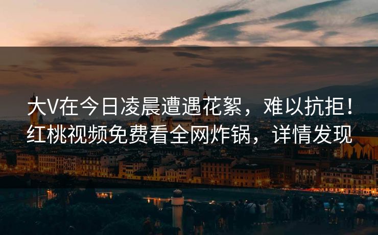大V在今日凌晨遭遇花絮，难以抗拒！红桃视频免费看全网炸锅，详情发现